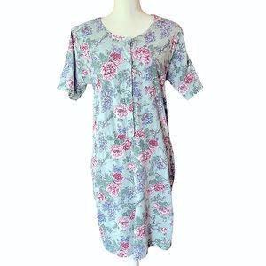 Vintage CAPACITY floral dress with pockets & front floral buttons elastic waist